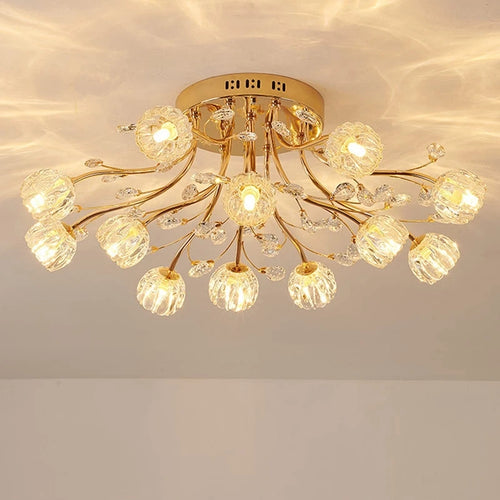 lustre nordique de luxe en cristal avec fleur en verre led - vue 2 sur 9