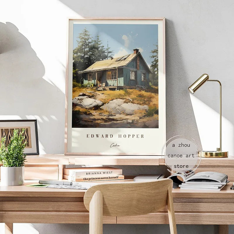bibliothèque d'œuvres d'art classiques edward hopper décor mural moderne - vue 4 sur 7