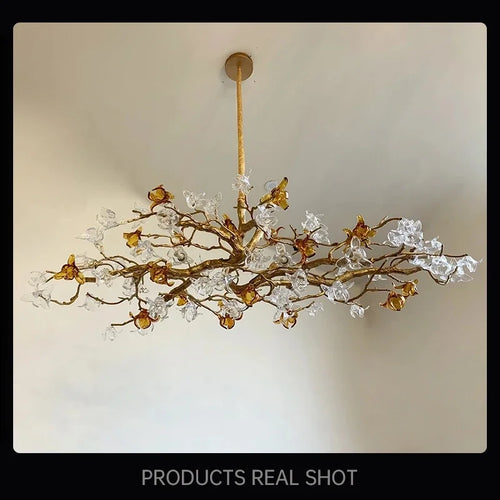 lustre retro en cuivre style chinois en forme de branche - vue 5 sur 9