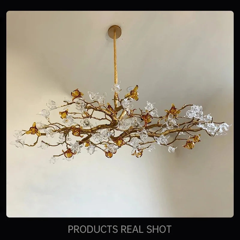 lustre retro en cuivre style chinois en forme de branche - vue 4 sur 9