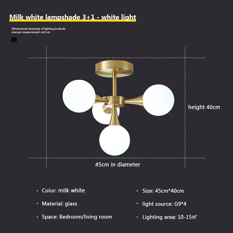 lustre nordique en verre blanc pour éclairage intérieur - vue 22 sur 23