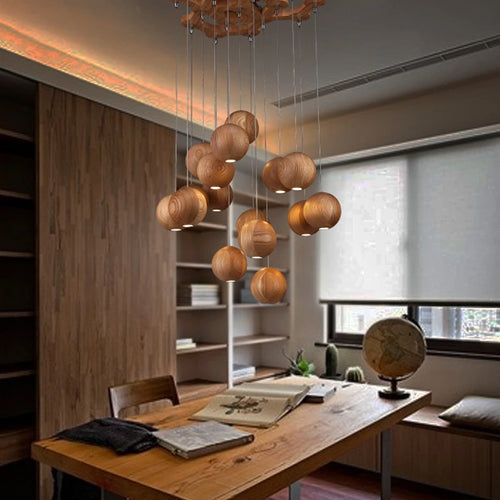 Suspension en bois nordique moderne meubles de salle à manger LED lumières décor à la maison salon villa hôtel - vue 5 sur 6