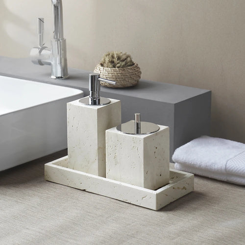 ensemble daccessoires en travertin beige pour salle de bain - vue 4 sur 20
