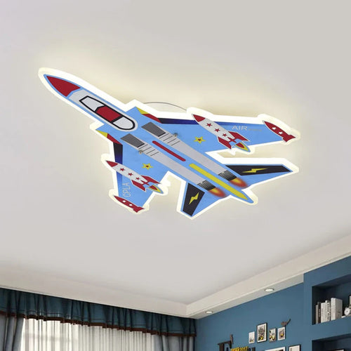 Cartoon Blue Airplane Ceiling Lamps LED Boy Bedroom Ceiling Light Eye Protection Baby  Kids Room Remote Control Plane Lamp 220V - vue 3 sur 7