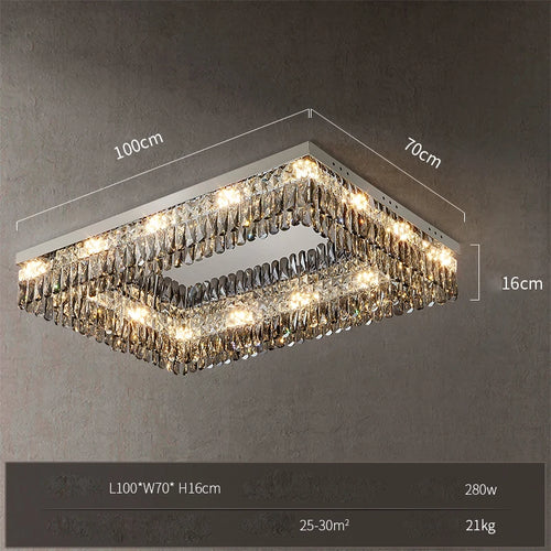 plafonnier led cristal doré chromé intensité variable design moderne - vue 18 sur 18
