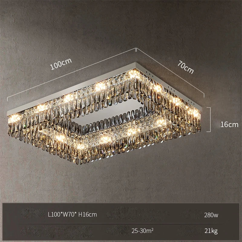 plafonnier led carré rectangulaire en cristal doré intensité variable - vue 15 sur 18