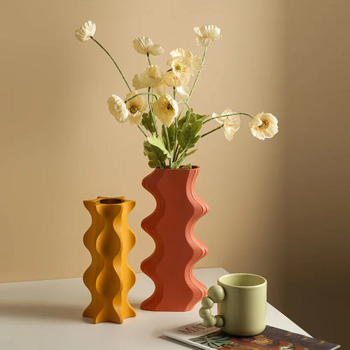 vase en céramique géométrique nordique pour fleurs séchées décoration maison - vue 3 sur 11