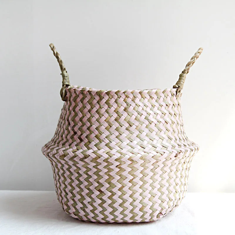 paniers de rangement en osier boho décor pliables faits main - vue 7 sur 8