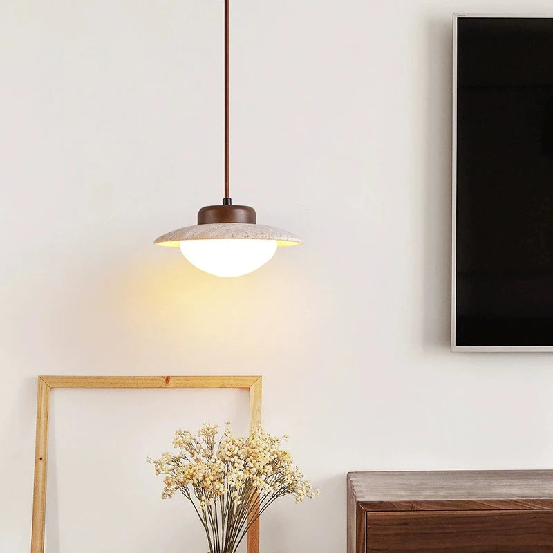 Lustre Led chambre à côté de la lampe suspendue Style crème pierre rétro bois massif couleur noyer luminaire d'ambiance de la pièce à la maison - vue 4 sur 6