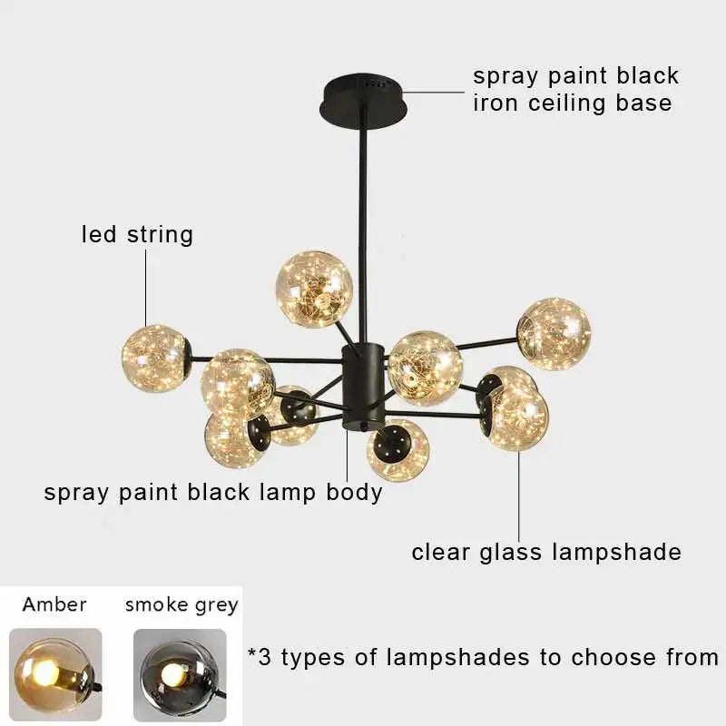 lustre moderne en forme d'étoile avec abat-jour en verre décoratif - vue 4 sur 24