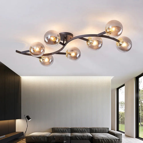 lustre nordique en verre boule pour décoration maison loft - vue 2 sur 11