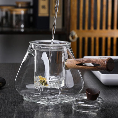 Théière verre borosilicate poignée bois résistante chaleur - vue 4 sur 7