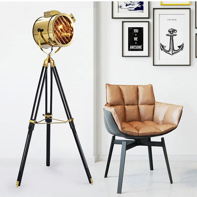 lampadaire trépied industriel en bois pour intérieur moderne - vue 2 sur 9