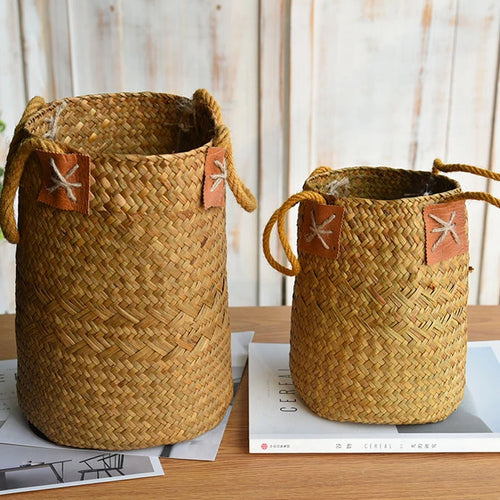 panier de rangement en jonc de mer naturel pour décorations variées - vue 2 sur 7