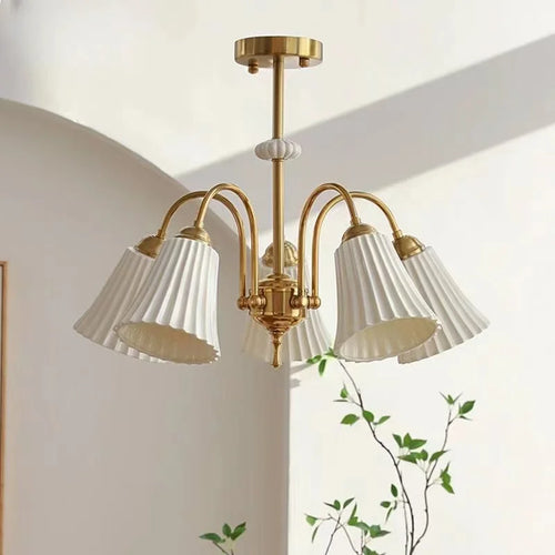 Lustre de style français rétro en céramique blanche - vue 5 sur 11