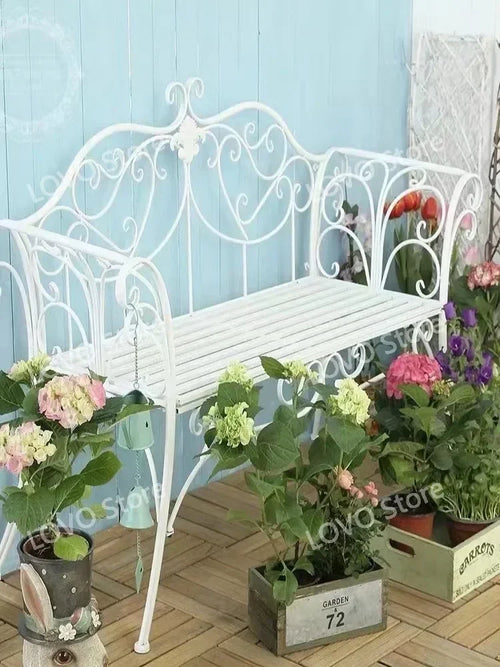 banc de jardin fer forgé table et chaises extérieur - vue 3 sur 14