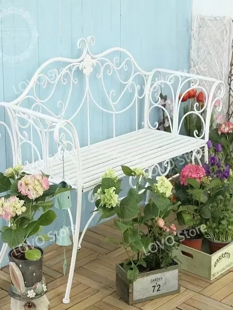 banc de jardin fer forgé table et chaises extérieur - vue 2 sur 14