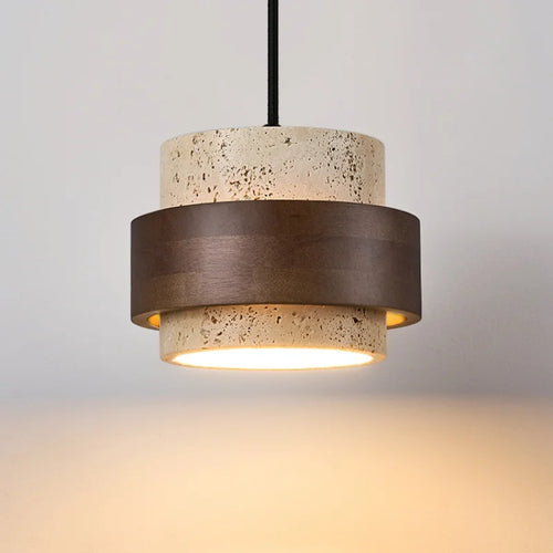 suspension en bois noyer avec lumière rétro pour bar restaurant - vue 2 sur 6