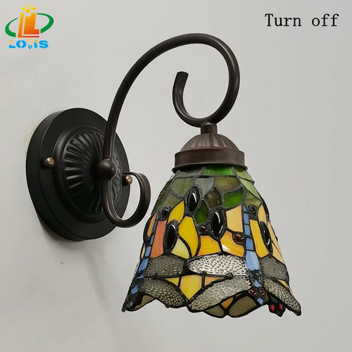 applique murale style tiffany libellule rétro en verre - vue 7 sur 6
