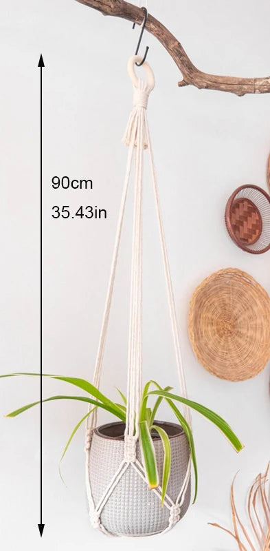 support de plante en macramé suspendu fait main en coton naturel - vue 22 sur 23