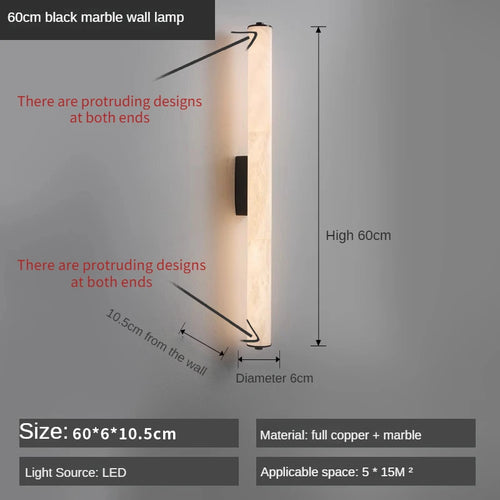 applique murale led en cuivre et marbre moderne luxe éclairage intérieur - vue 12 sur 14