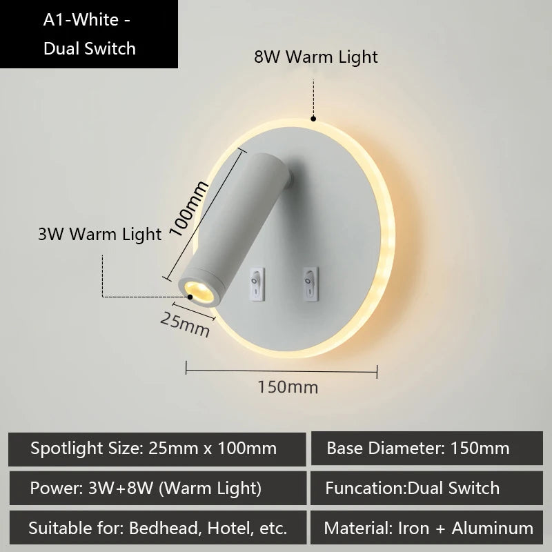 applique murale led moderne avec ports usb et lampes de lecture réglables - vue 16 sur 16