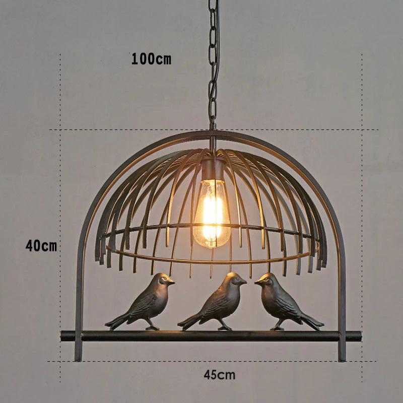 lustre cage à oiseaux en fer forgé pour café et bar - vue 4 sur 6