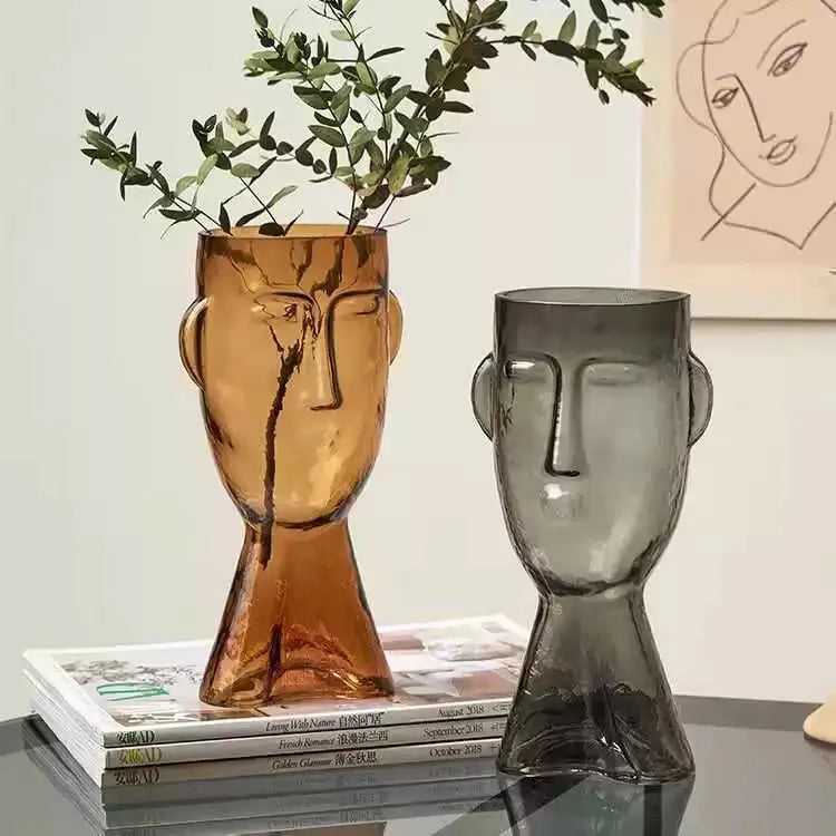 vase en verre visage humain abstrait pour fleurs décoratives modernes - vue 4 sur 9