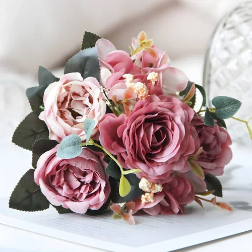 bouquet de pivoines roses en soie pour décoration intérieure - vue 8 sur 12