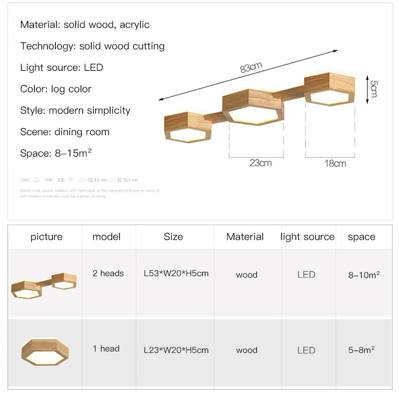 plafonnier en bois design moderne hexagonal avec éclairage LED - vue 4 sur 11
