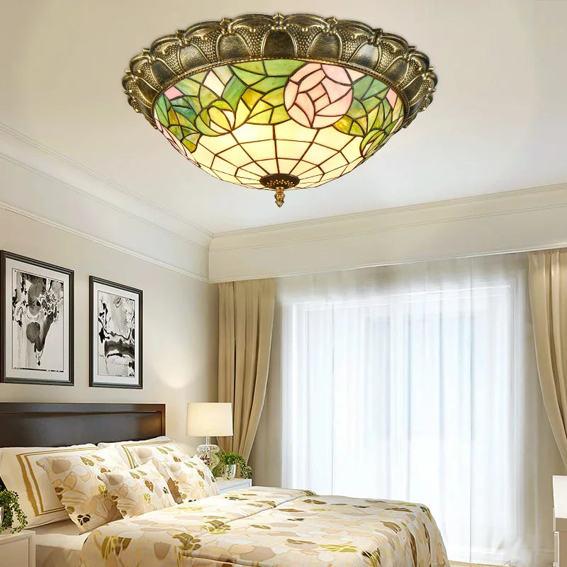 plafonnier led vitrail classique pour éclairage intérieur décoratif - vue 10 sur 13