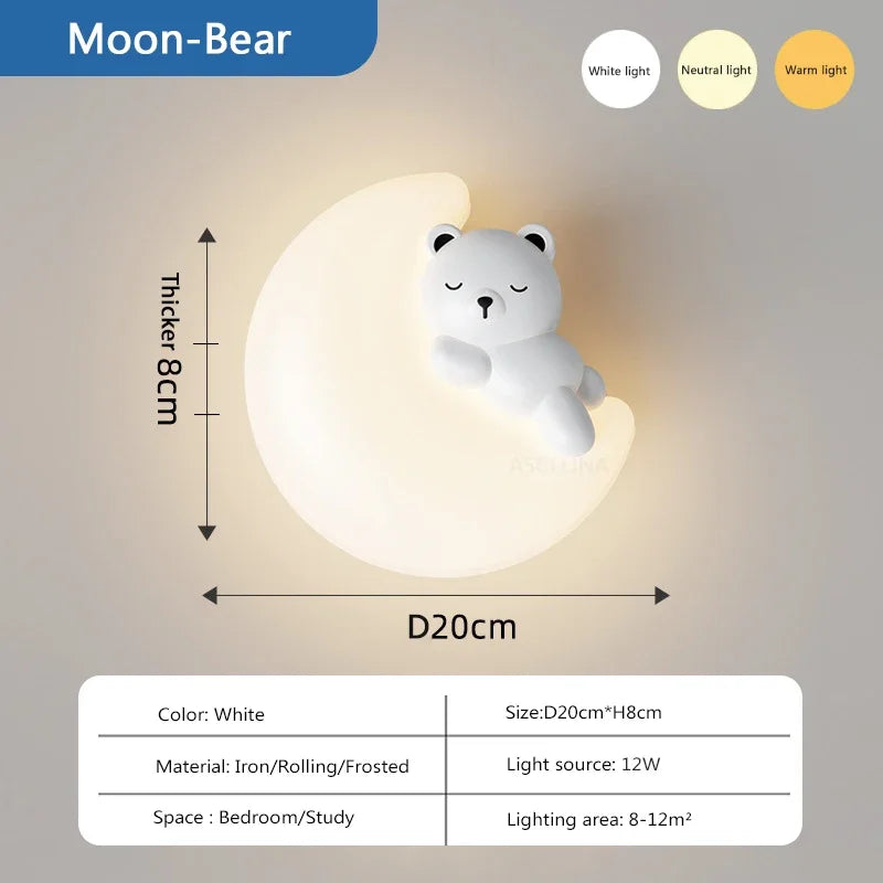 applique murale led étoile lune ours lapin minimaliste moderne - vue 10 sur 10