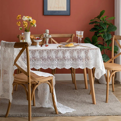 Chemin de table dentelle florale vintage beige bohème - vue 4 sur 7