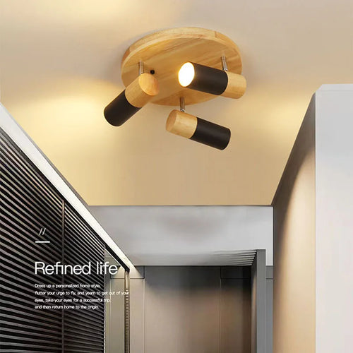 plafonnier nordique en bois à led rotatif multi-têtes décoratif - vue 3 sur 10