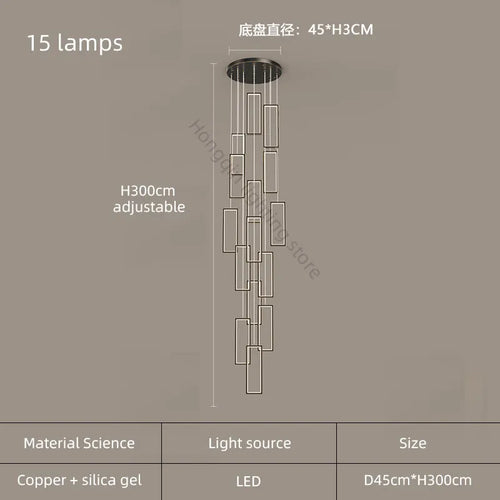 lustre moderne en cuivre avec éclairage LED design élégant - vue 9 sur 24