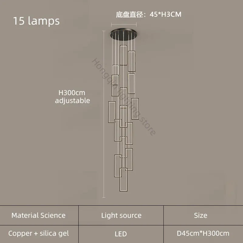 lustre moderne en cuivre avec éclairage LED design élégant - vue 8 sur 24
