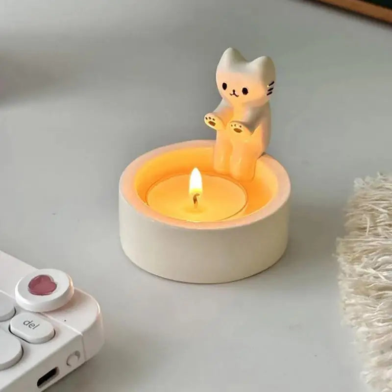 bougeoir chat mignon pour bougie aromathérapie décoratif cadeau anniversaire - vue 3 sur 8