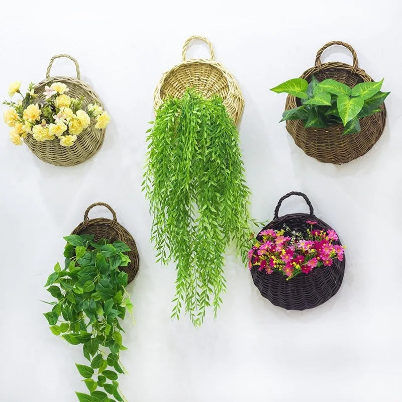 jardinière murale en rotin et osier pour plantes - vue 2 sur 12