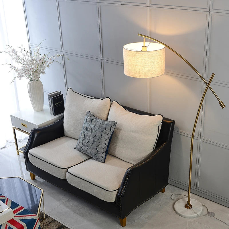 Lampadaire en métal luxe avec abat-jour en tissu - vue 5 sur 9