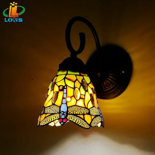 applique murale style tiffany libellule rétro en verre - vue 4 sur 6