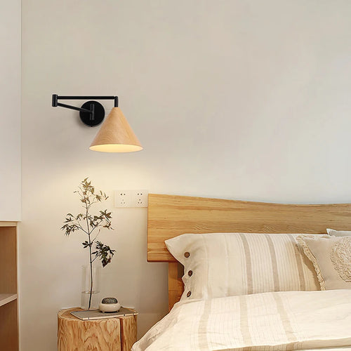 applique murale rotative en bois avec bras pivotant réglable - vue 4 sur 18