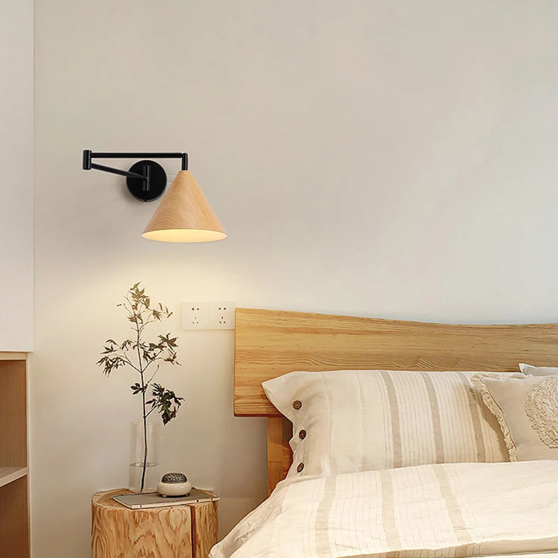 applique murale rotative en bois avec bras pivotant réglable - vue 4 sur 18