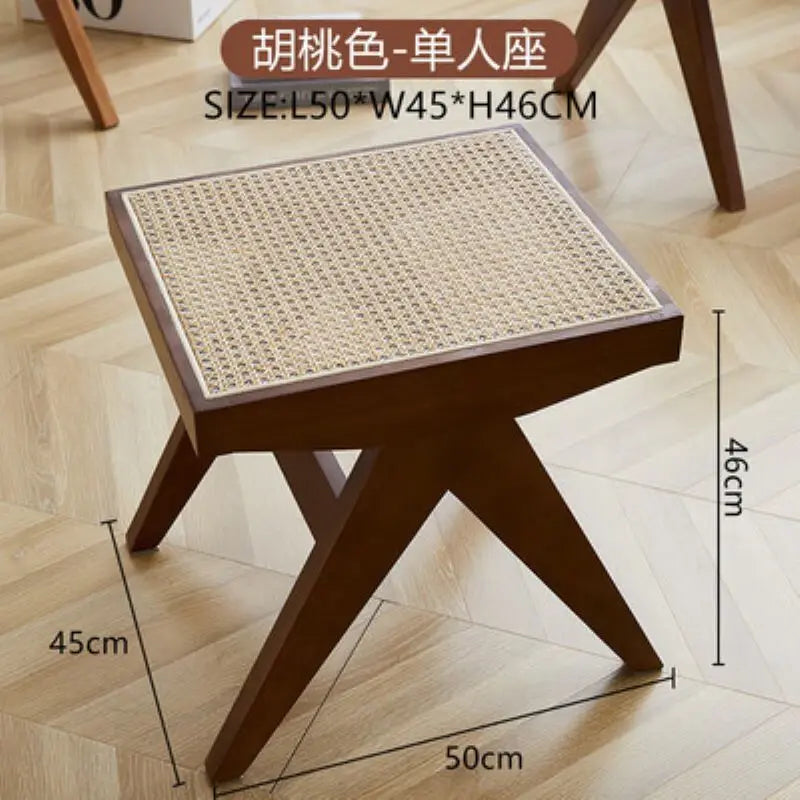 tabouret en rotin véritable style nordique pour changer de chaussures - vue 7 sur 14