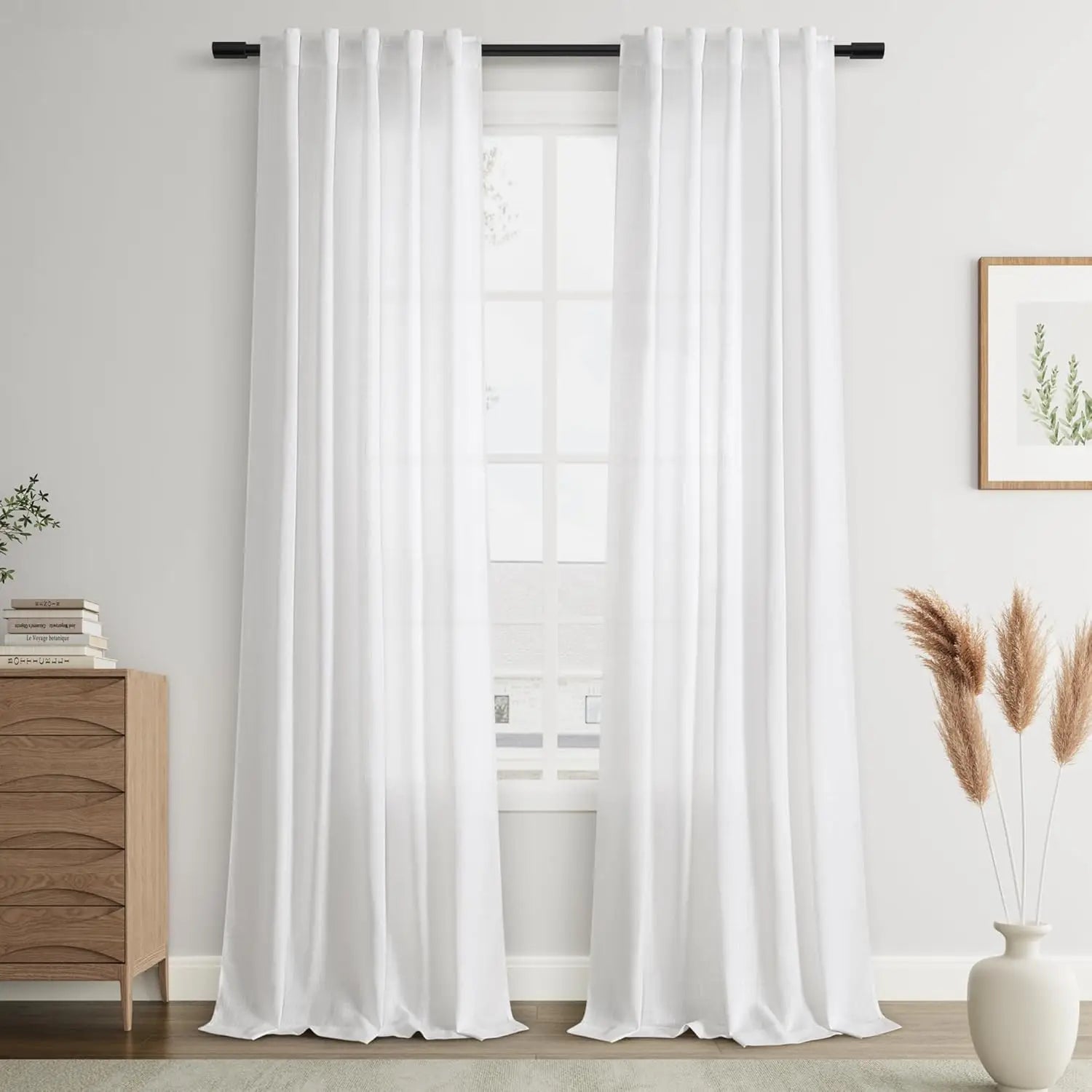 Voilage effet lin extra long fenêtres plafond haut - vue 3 sur 10