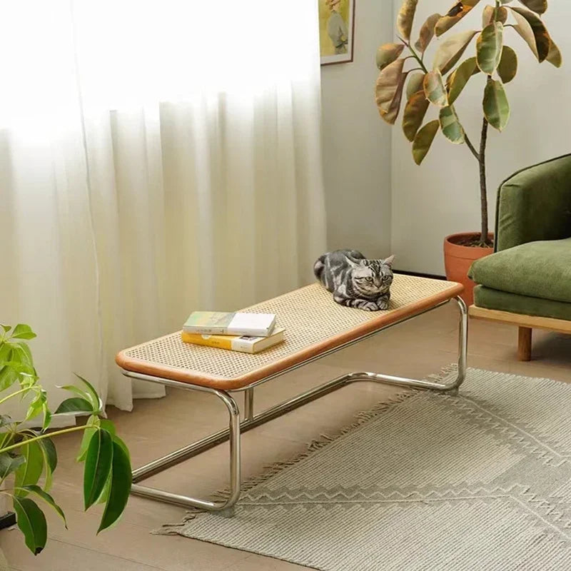tabouret à chaussures en rotin nordique créatif et polyvalent - vue 3 sur 8