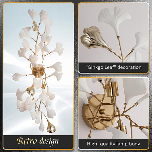 applique murale moderne en céramique feuille de ginkgo dorée pour hôtel - vue 5 sur 6