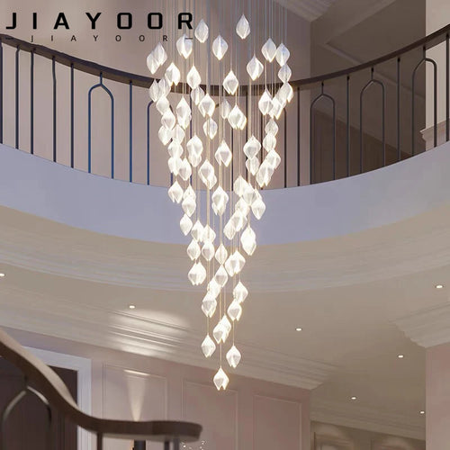 Suspension design Escalier moderne hôtel luxe en céramique pétale lumière LED - vue 3 sur 18