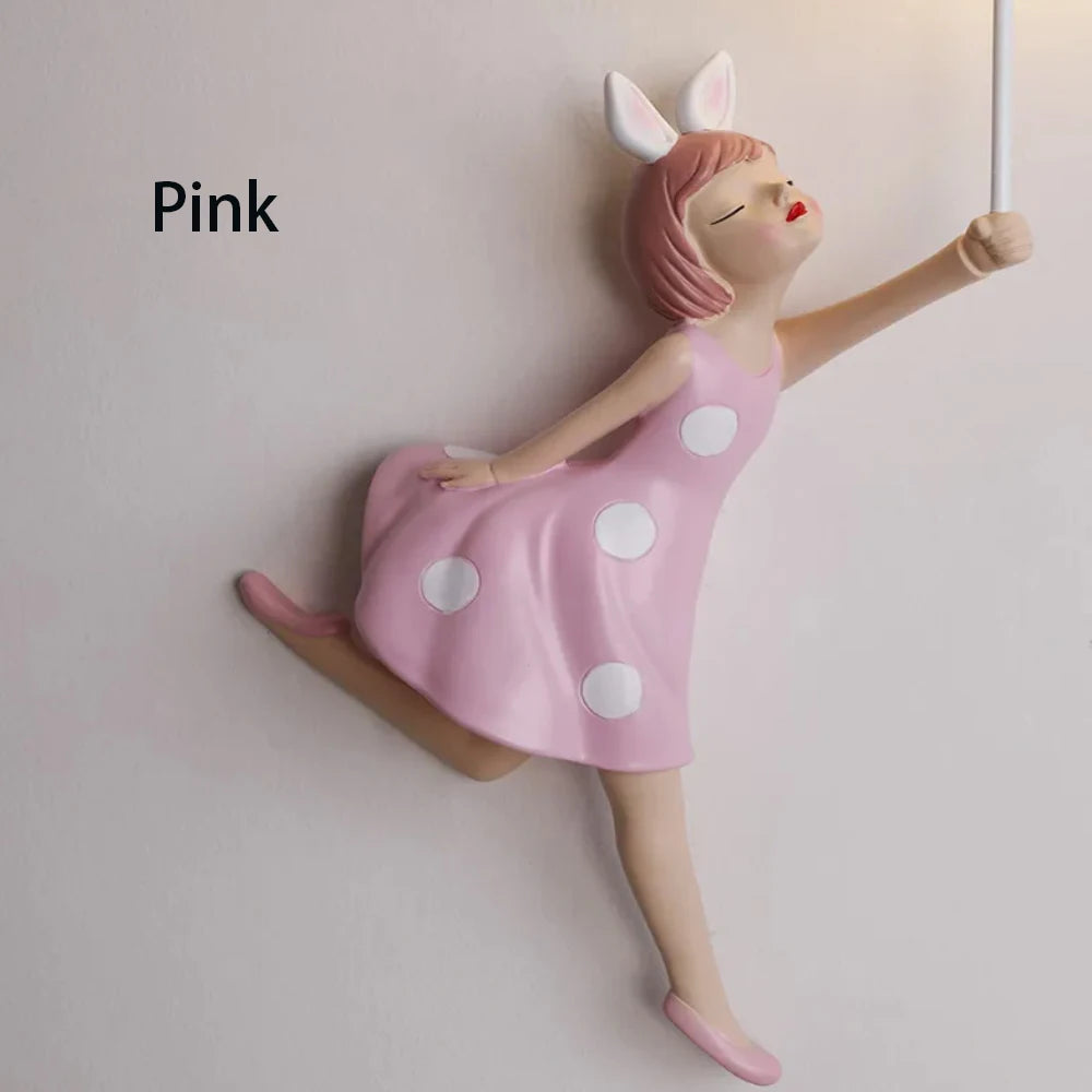 Cadeau résine rose fille applique décorative chambre de princesse Applique murale LED mignon chambre d'enfants appliques éclairage intérieur - vue 5 sur 8