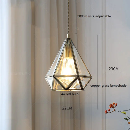 Suspension vintage en cuivre avec abat-jour en verre fait main - vue 11 sur 21