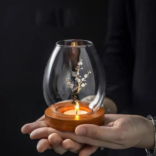 bougeoirs en verre avec couvercle décoration intérieure en bois - vue 2 sur 9